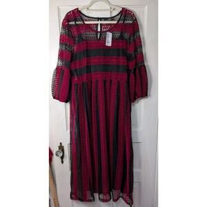 Suzanne Betro Red Black Lace Slip Dress 2X Women's Boho Goth Formal Dress(C)